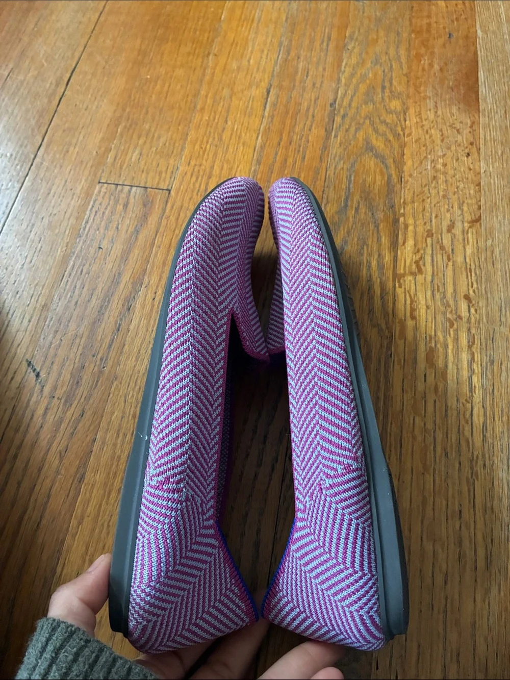 Rothy's Pink Chevron Knit Loafer with Blue Trim